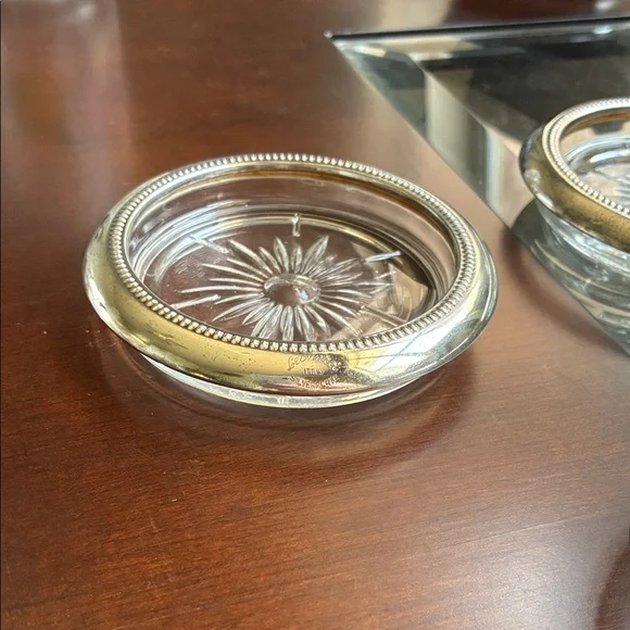 EUC! Vintage! Elegant Silver-plate and Cut Glass Coaster Set. - Picture 3 of 11